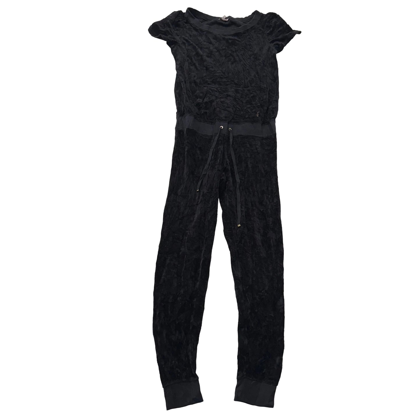 Juicy Couture Women's Black Velour Jumpsuit Set Short Sleeve Drawstring Size S