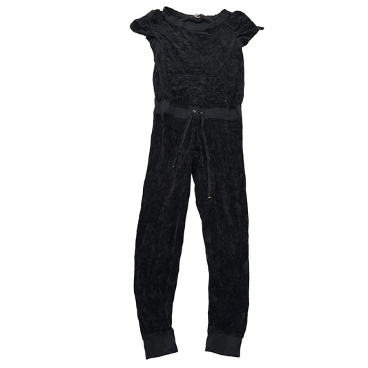 Juicy Couture Women's Black Velour Jumpsuit Set Short Sleeve Drawstring Size S