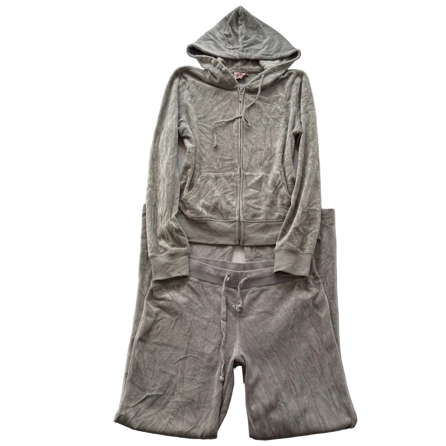 Vintage Juicy Couture Womens Sage Gray Velour Tracksuit Set Hoodie & Pant Size L