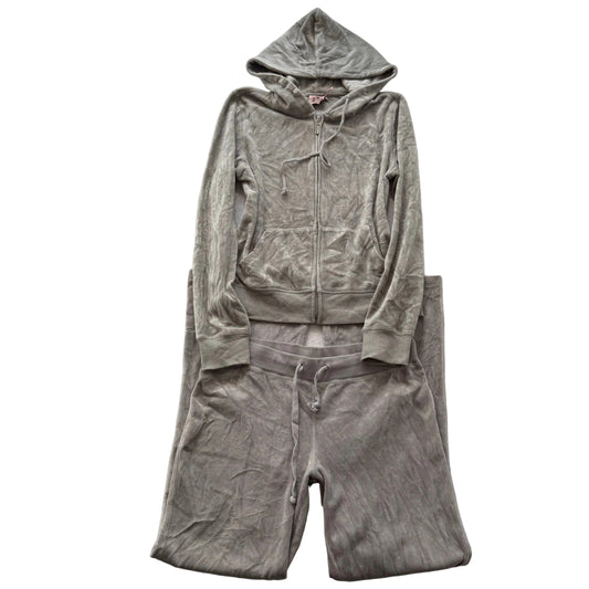 Vintage Juicy Couture Womens Sage Gray Velour Tracksuit Set Hoodie & Pant Size L