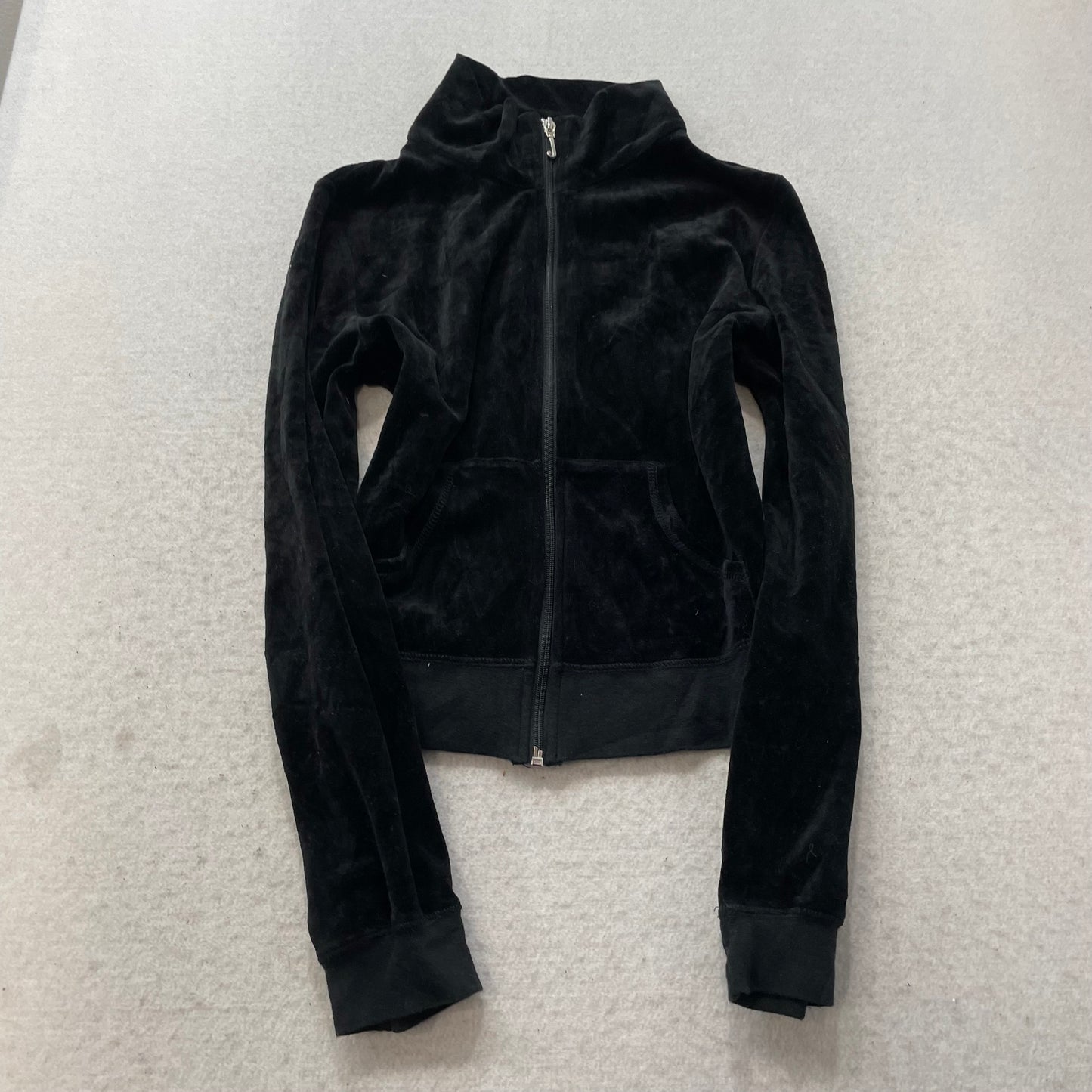 Vintage Juicy Couture Scottie Dogs Women Black Velour Zip-Up Track Jacket Size S