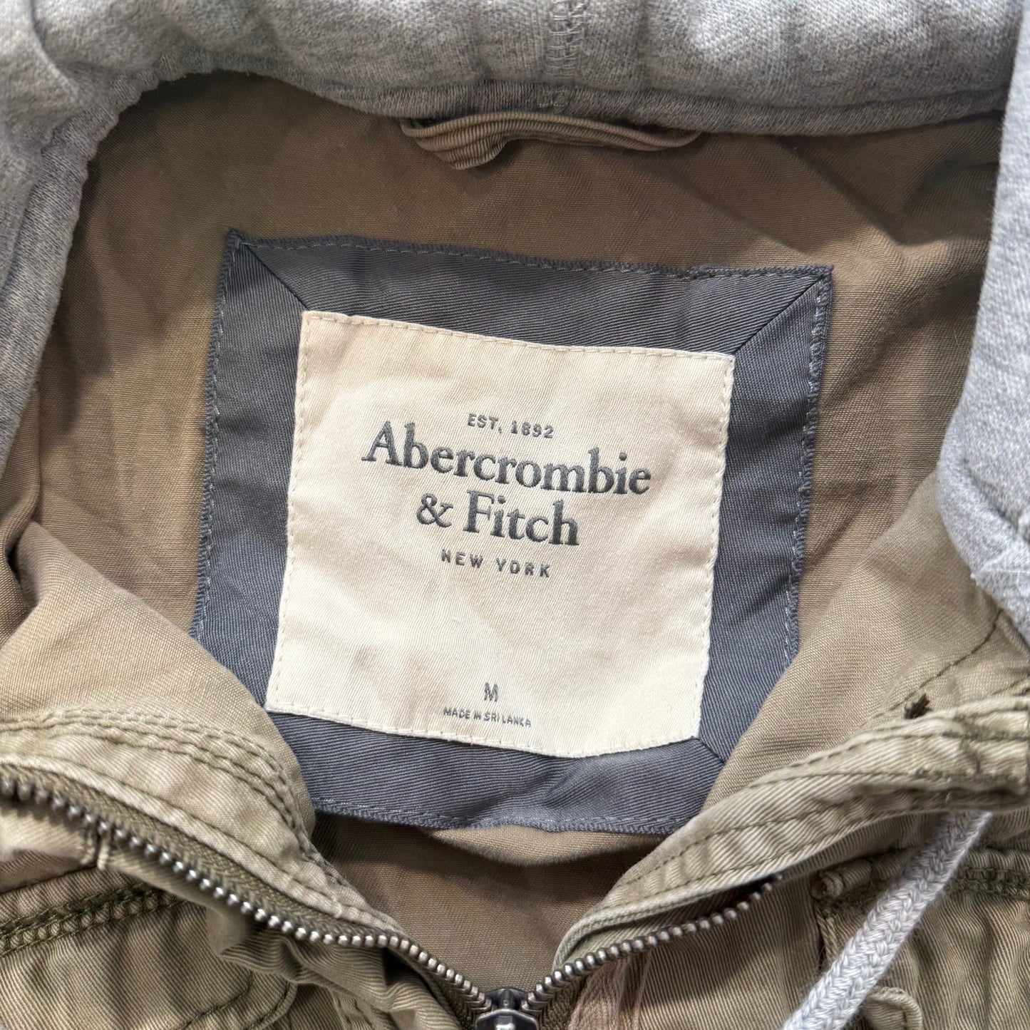 Abercrombie & Fitch Olive Utility Jacket Gray Hooded Sleeves Size M