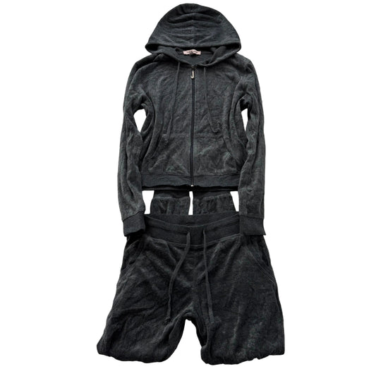 Juicy Couture Women's Charcoal Zip Up Hoodie & Track Pants Tracksuit Set Size S