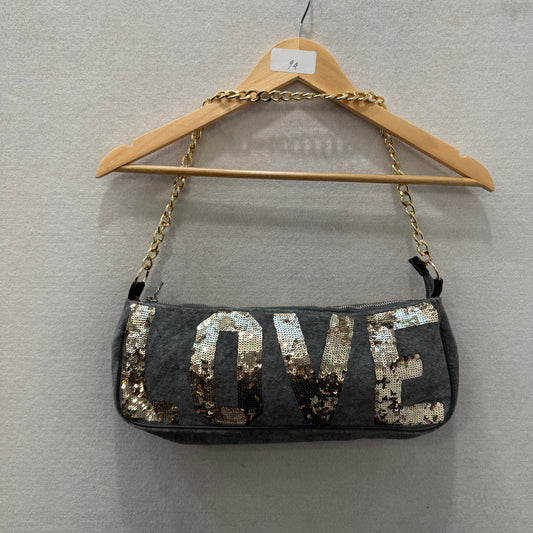 Victoria's Secret PINK Gray Velour Sequin Gold Chain Strap Shoulder Bag Size L