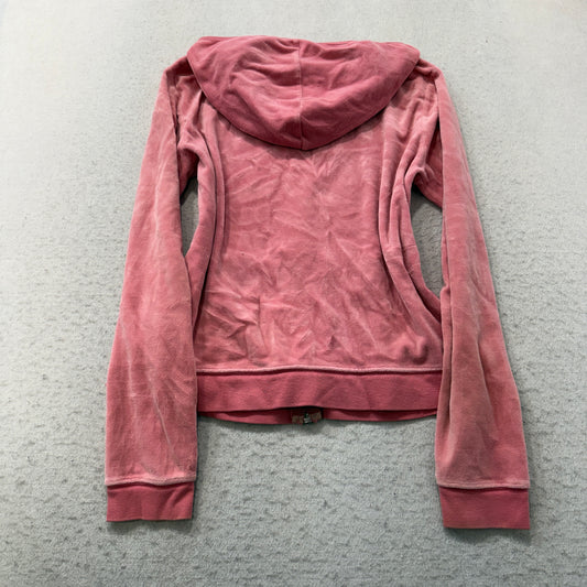 Juicy Couture Women's Rose Pink Velour Zip-Up Hoodie Pockets Loungewear Size M