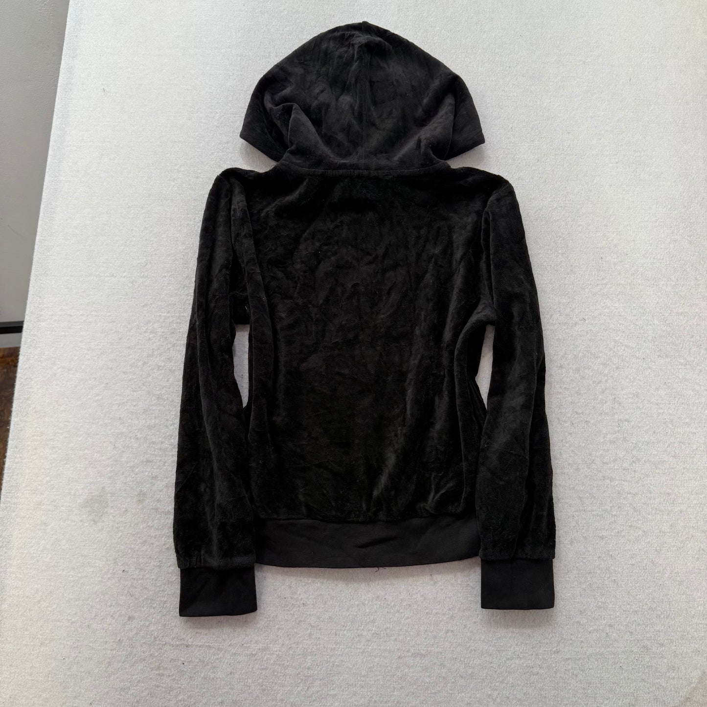 Vintage Juicy Couture Women's Black Velour Full Zip Hoodie Loungewear Y2K Size S