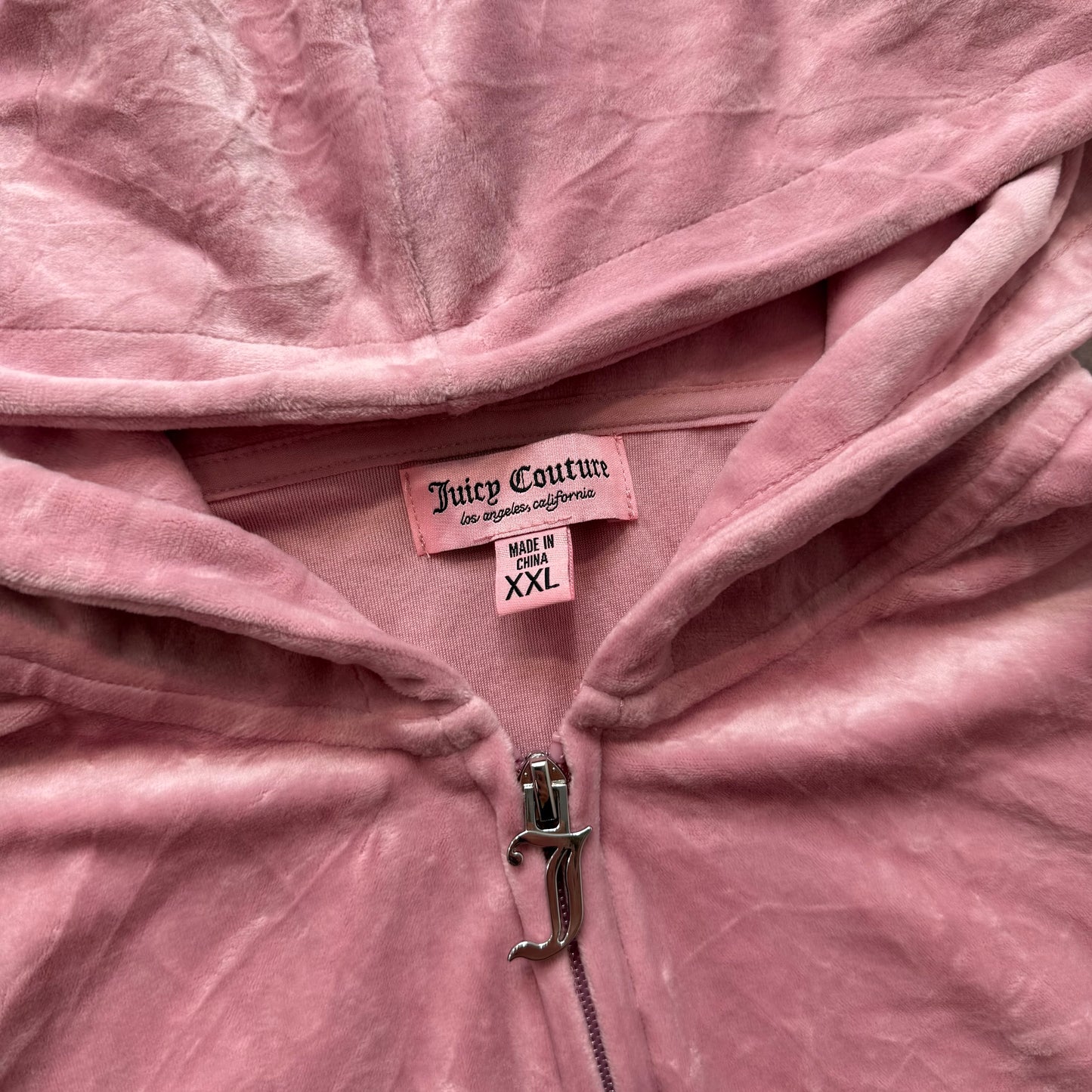 Juicy Couture Women's Pink Velour Zip-Up Cropped Hoodie Rhinestone Logo Size 2XL