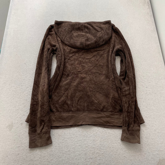 Juicy Couture Women's Dark Brown Terry Cloth Zip-Up Hoodie Loose Fit Size 2X