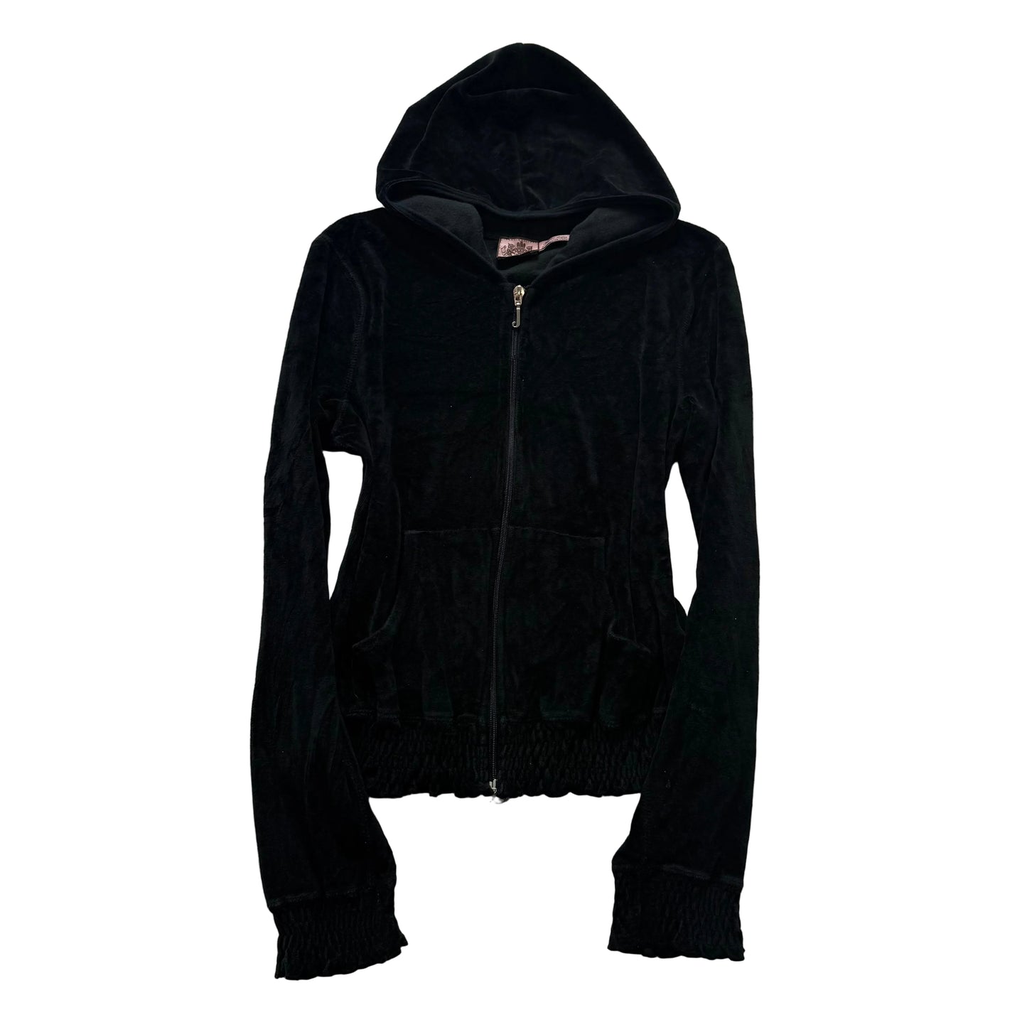 Juicy Couture Women's Black Velour Full Zip Hoodie Loungewear Pocket Y2k Size XL