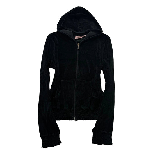 Juicy Couture Women's Black Velour Full Zip Hoodie Loungewear Pocket Y2k Size XL
