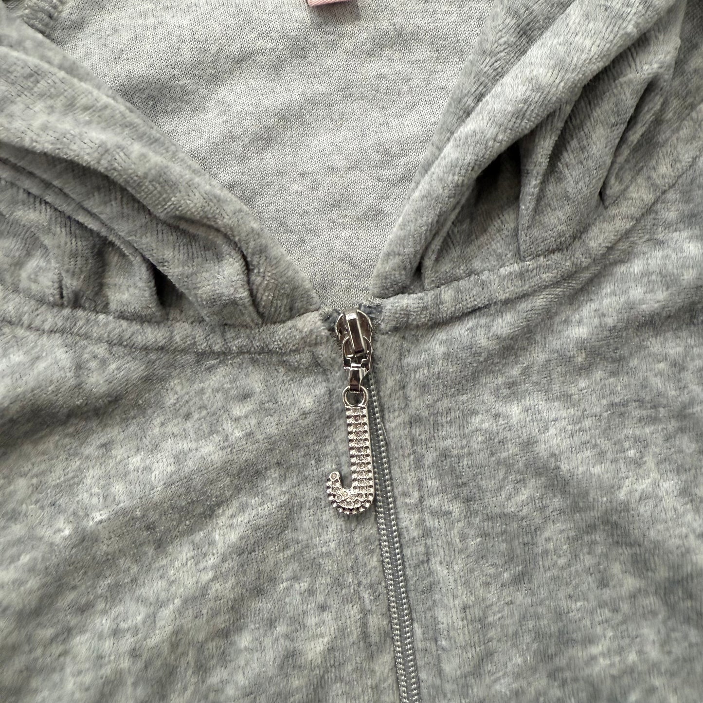 Juicy Couture Gray Velour Striped Ribbed Trim Hoodie Y2K Regular Fit Size L