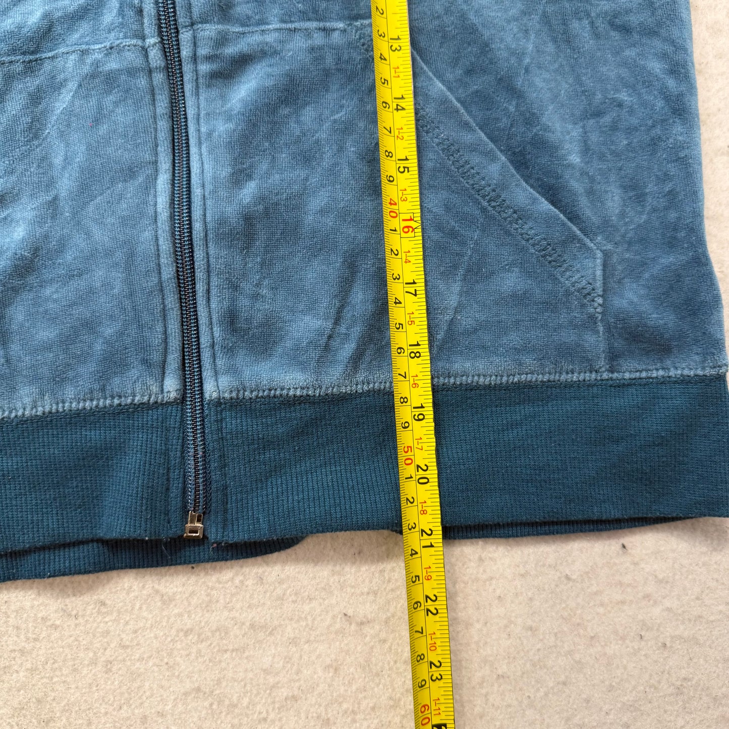 Vintage Juicy Couture Women's Steel Blue Velour Zip-Up Hoodie Pockets Y2k Size S