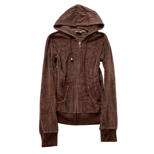 Vintage Juicy Couture Women's Brown Velour Zip-Up Hoodie Loungewear Y2k Size S