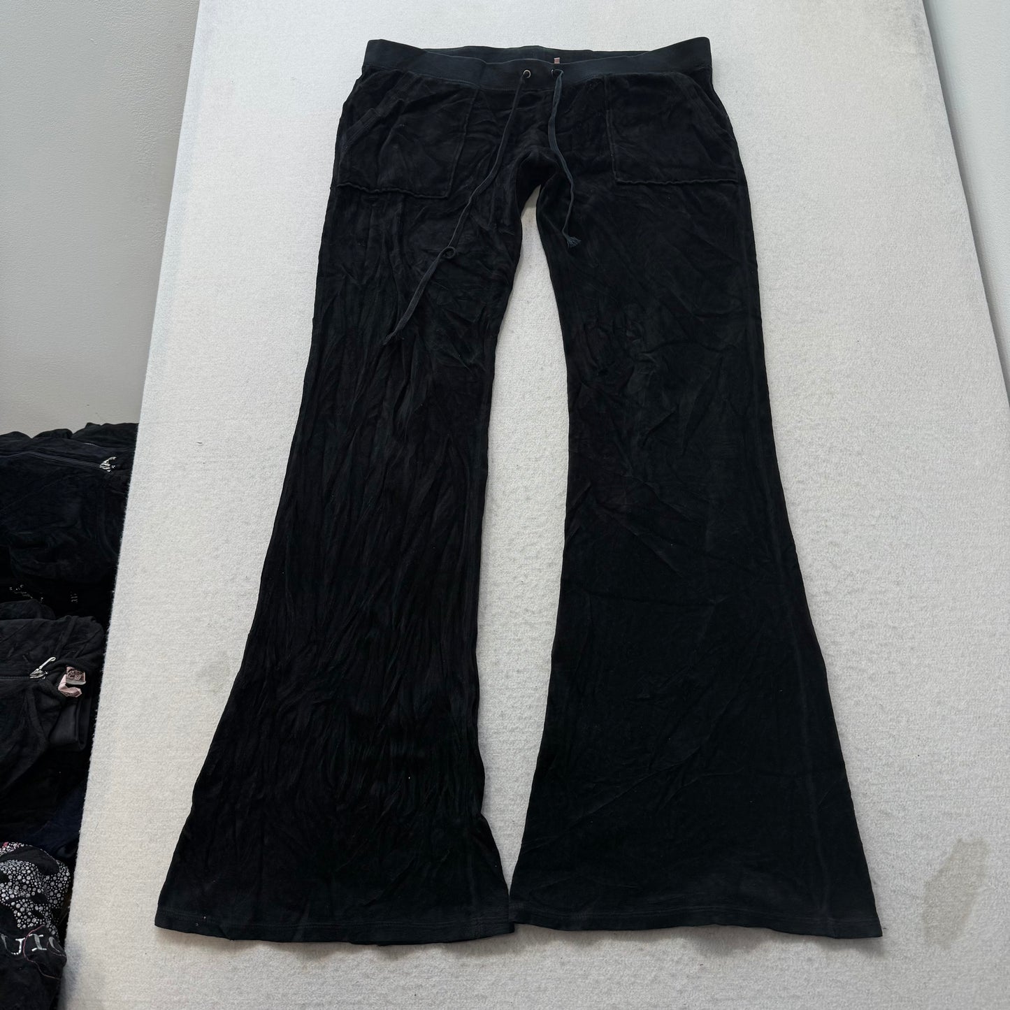 Vintage Juicy Couture Women's Black Velour Tracksuit Set Rhinestone Crown Size L