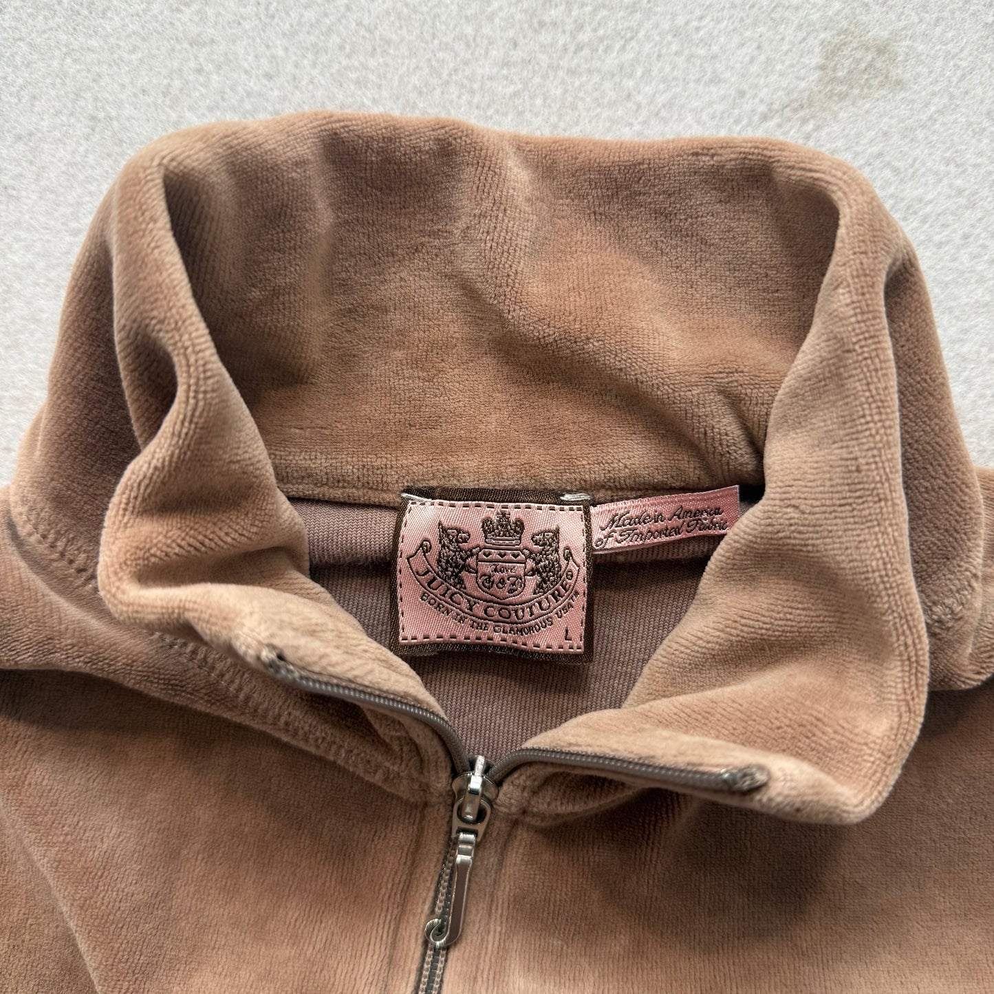 Vtg Juicy Couture Women's Camel Velour Tracksuit Set Track Jacket & Pant Size L