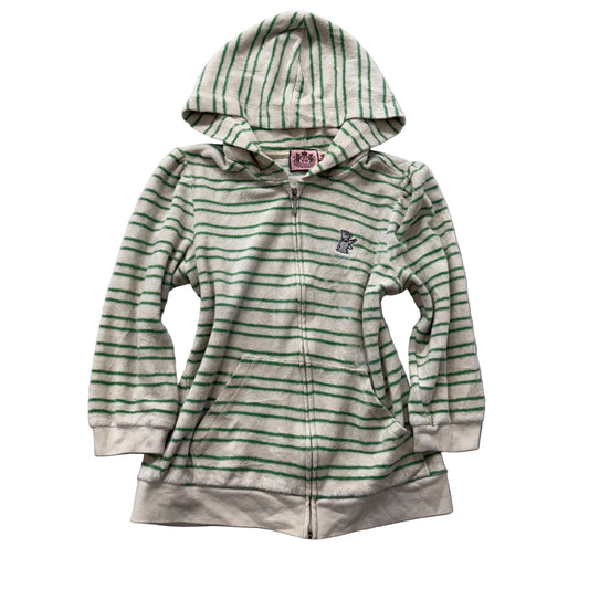 Juicy Couture Women's Cream Green Striped Terrycloth Zip Up Hoodies Logo Size M