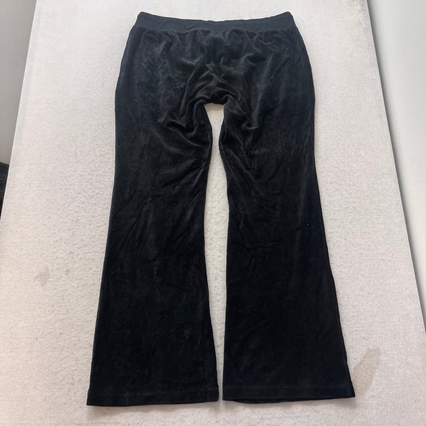 Juicy Couture Womens Black Velour Tracksuit Set Zip-Up Hoodie & Flared Pant - XL