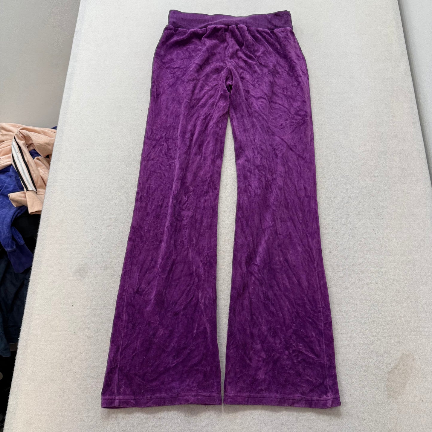 Bebe Women's Grape Purple Velour Flared Track Pant Loungewear Logo Y2K Size M