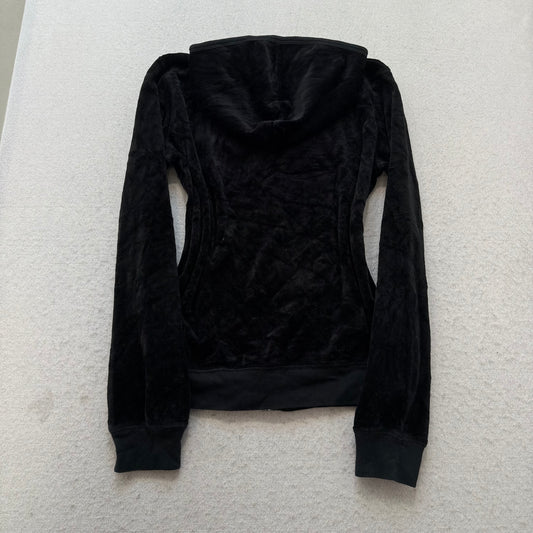 Vintage Juicy Couture Women's Black Velour Full Zip Hoodie Loungewear Size L