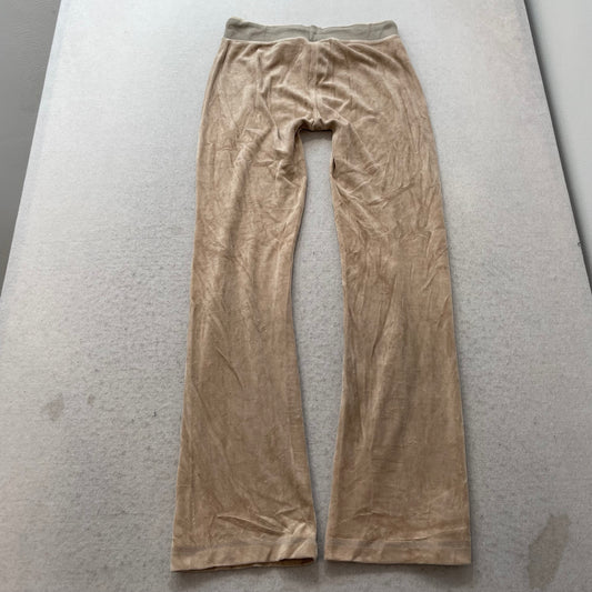 Vintage Juicy Couture Women's Camel Velour Flared Track Pants Drawstring Size S