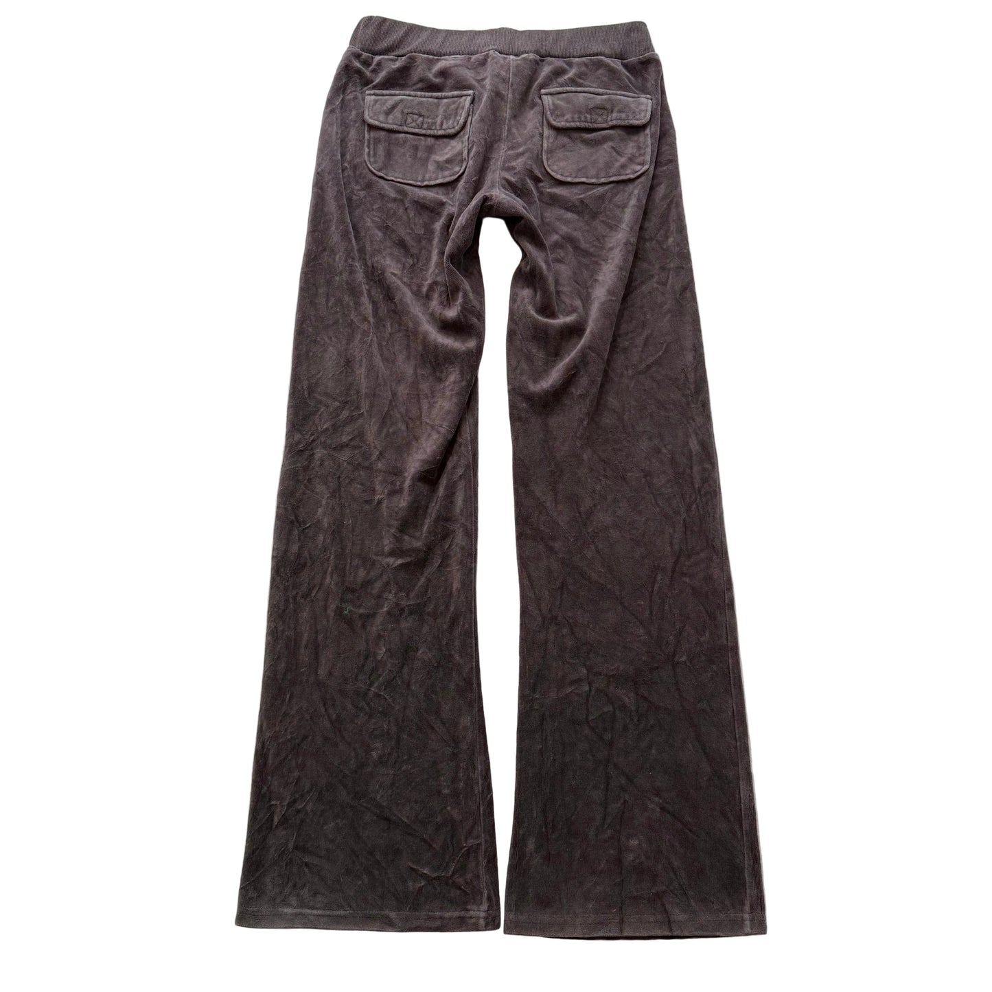 Juicy Couture Women's Brown Velour Flared Track Pant Back Flap Pockets Size XL