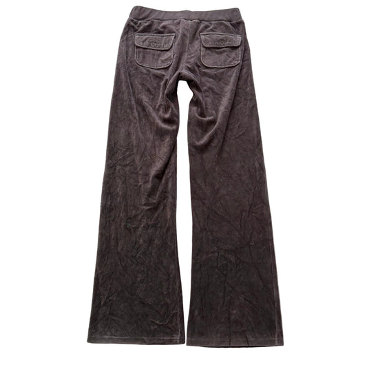 Juicy Couture Women's Brown Velour Flared Track Pant Back Flap Pockets Size XL