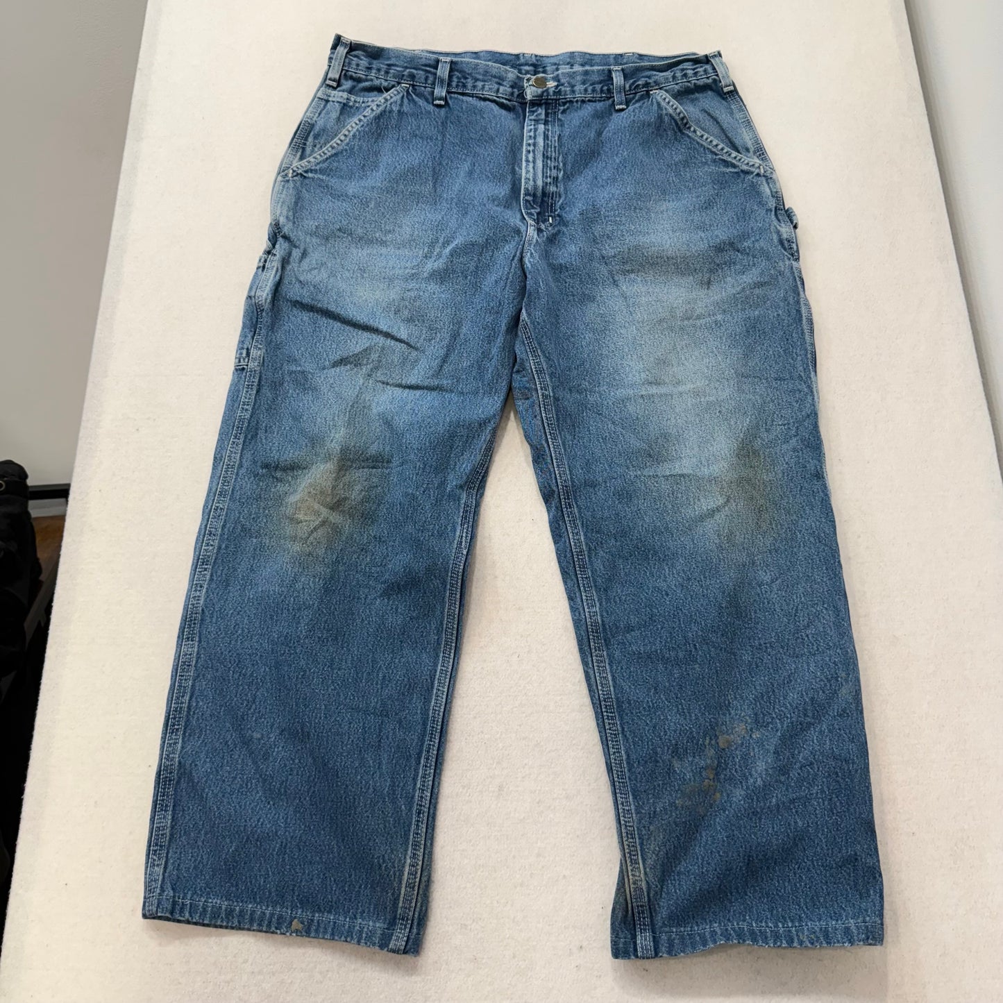 Carhartt Men's Medium Blue Denim Carpenter Jeans Tool Pockets Workwear Waist 38