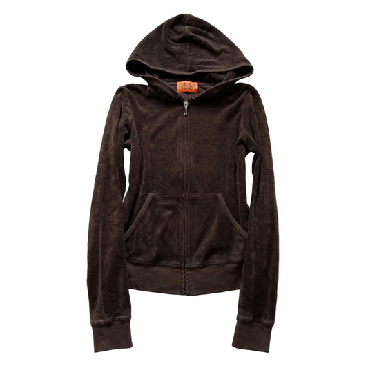 2003 Vtg Juicy Couture Women's Chocolate Brown Terry Cloth Zip-Up Hoodie Size S