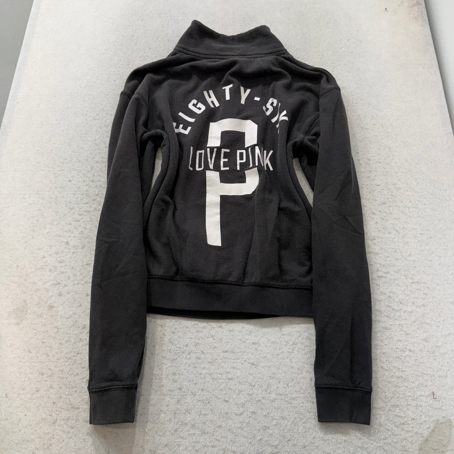 Victoria's Secret PINK Women's Black Fleece Quarter Zip Sweatshirt Pocket Size M