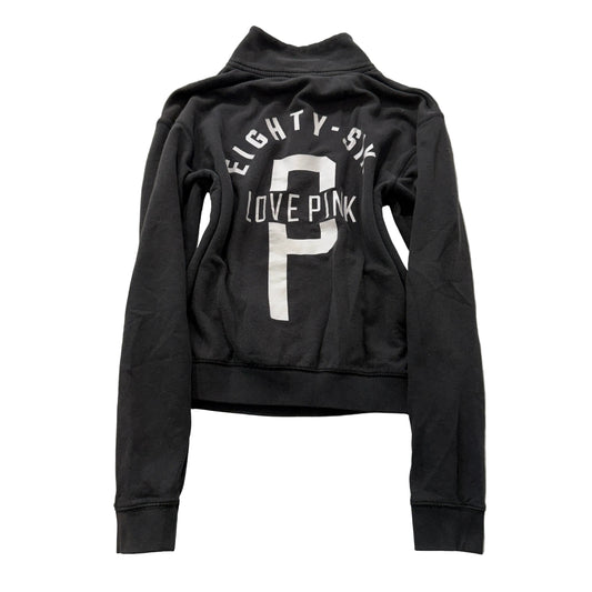 Victoria's Secret PINK Women's Black Fleece Quarter Zip Sweatshirt Pocket Size M