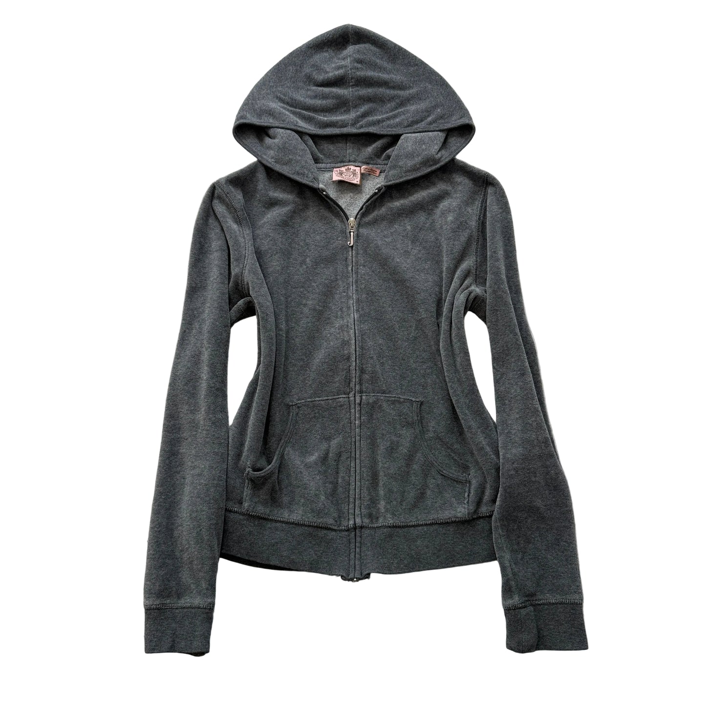 Juicy Couture Women's Charcoal Grey Velour Zip-Up Hoodie Pockets Casual Size M