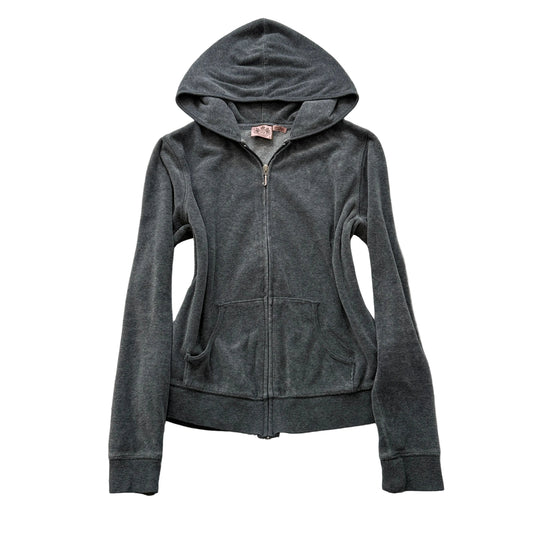 Juicy Couture Women's Charcoal Grey Velour Zip-Up Hoodie Pockets Casual Size M