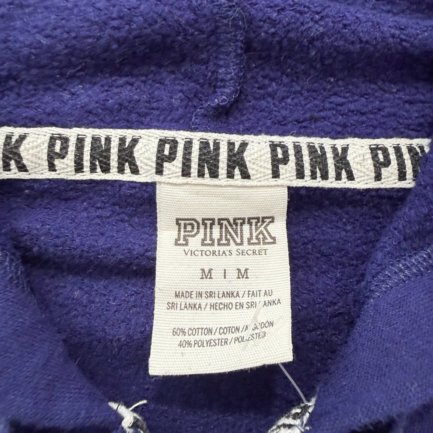 Victoria's Secret PINK Women's Deep Purple Fleece Zip-Up Hoodie Striped Size M