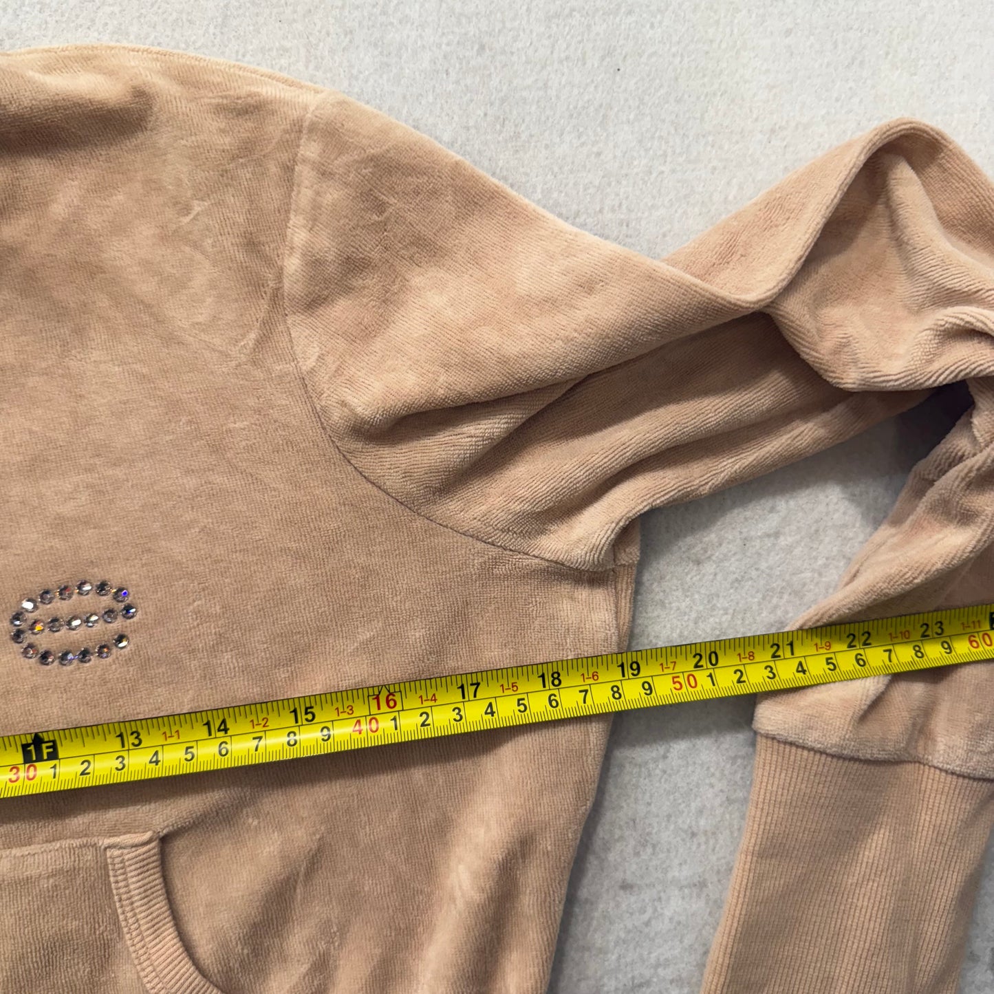 Bebe Women's Camel Velour Full Zip Track Jacket Rhinestones Logo Preppy Size L