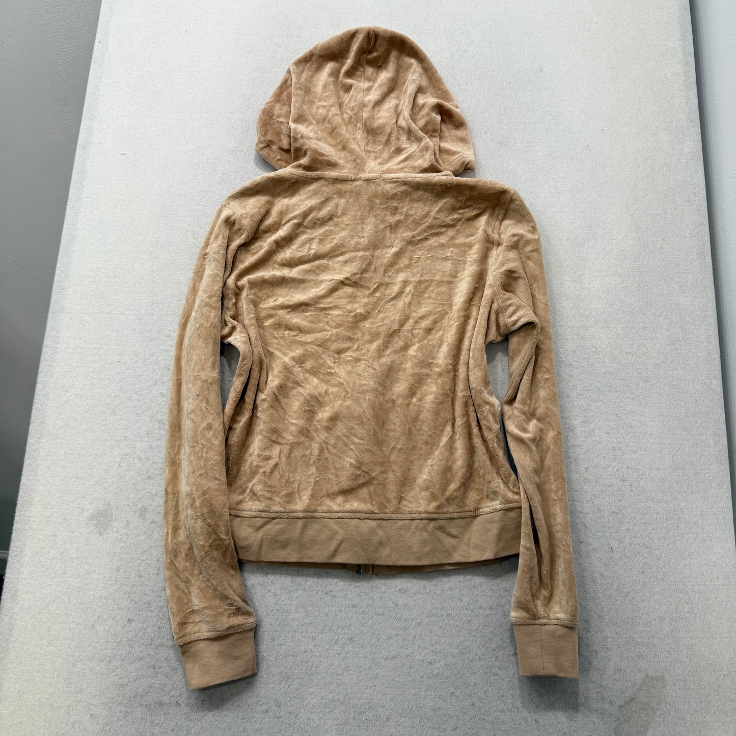 Vintage Juicy Couture Womens Camel Velour Zip Up Hoodie Loungewear Preppy Size L