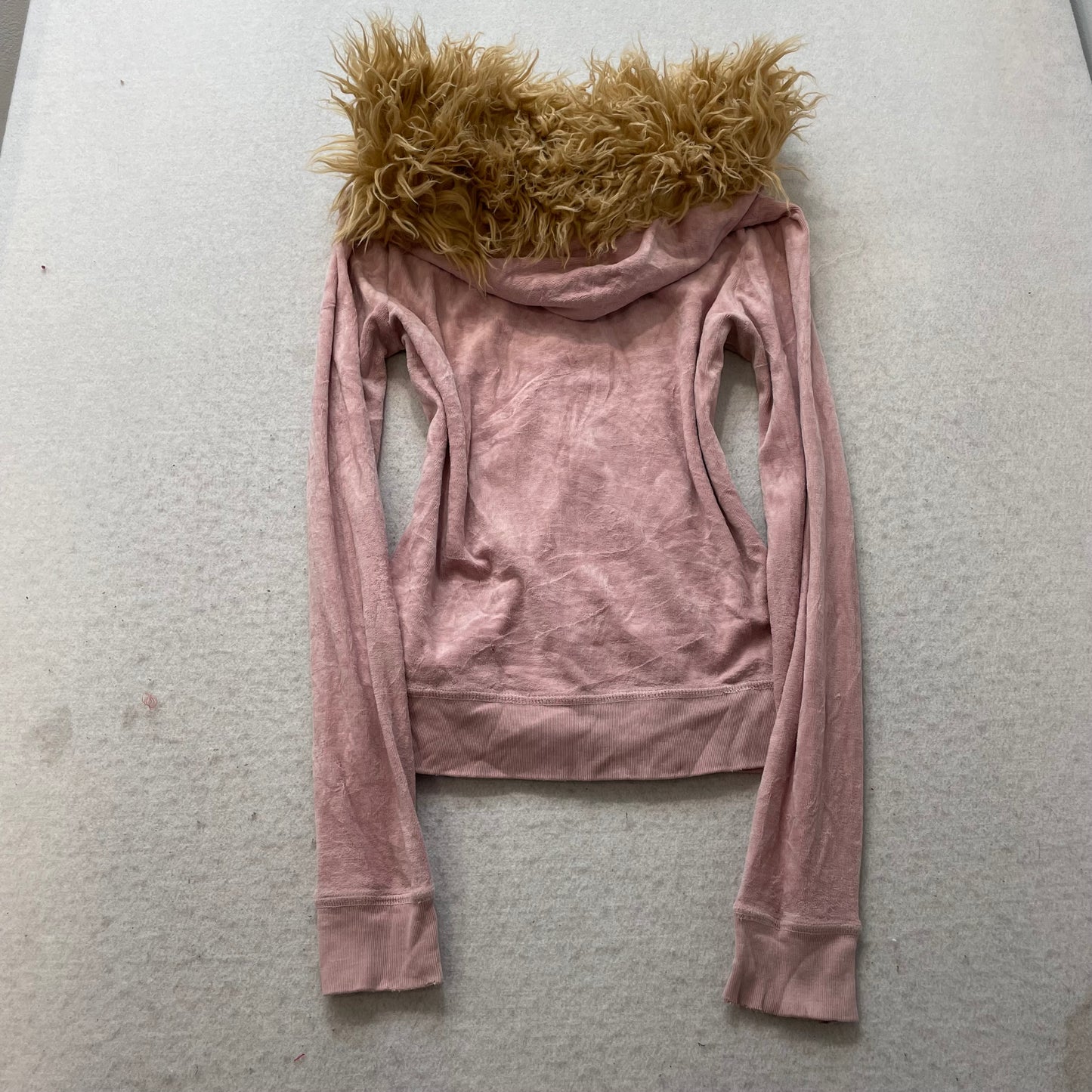 Juicy Couture Women's Pink Velour Zip-Up Hoodie Faux Fur-Trimmed Hood Size M