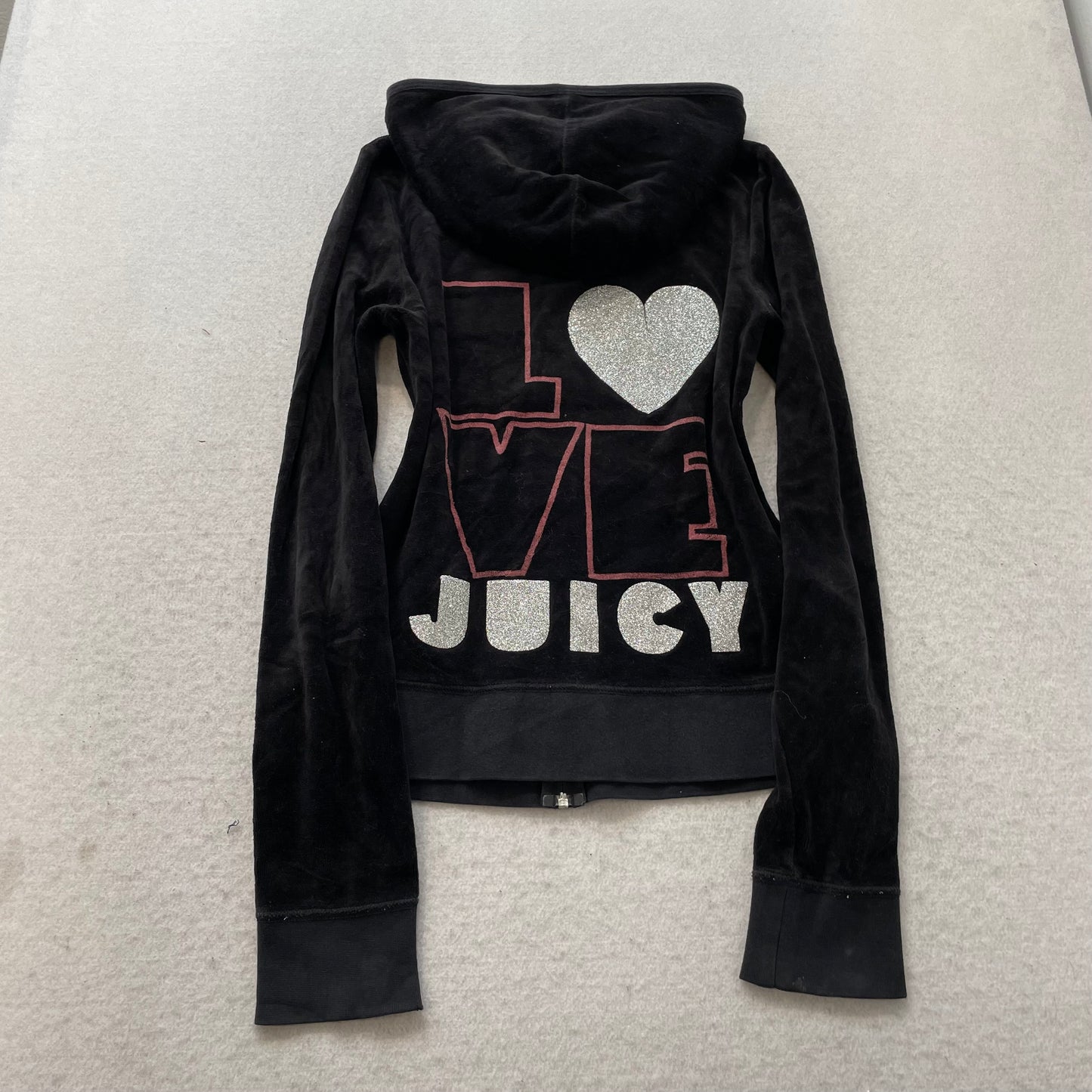 Juicy Couture Women's Black Velour Tracksuit Set Glitter Graphic Logo Y2k Size M