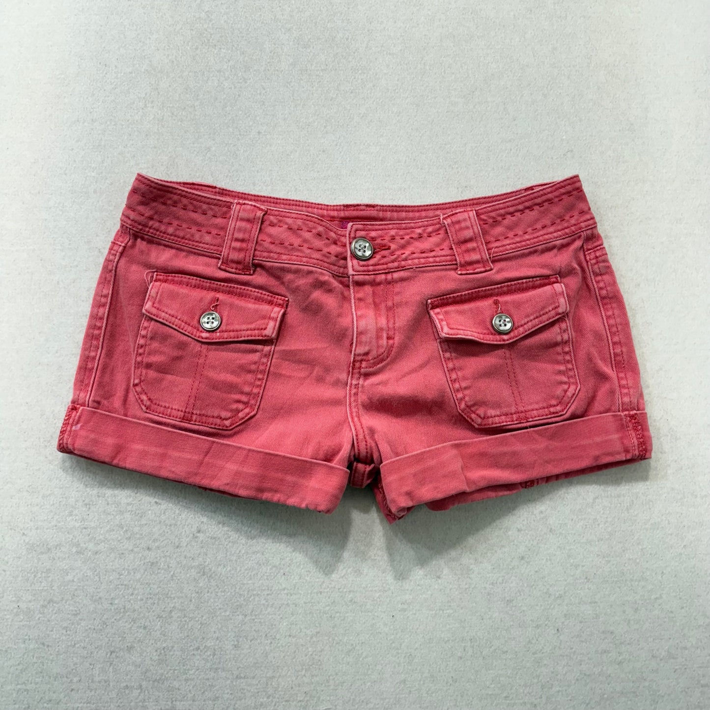 Personal Identity Dusty Rose Denim Shorts Rolled Cuff Button Pockets Size M