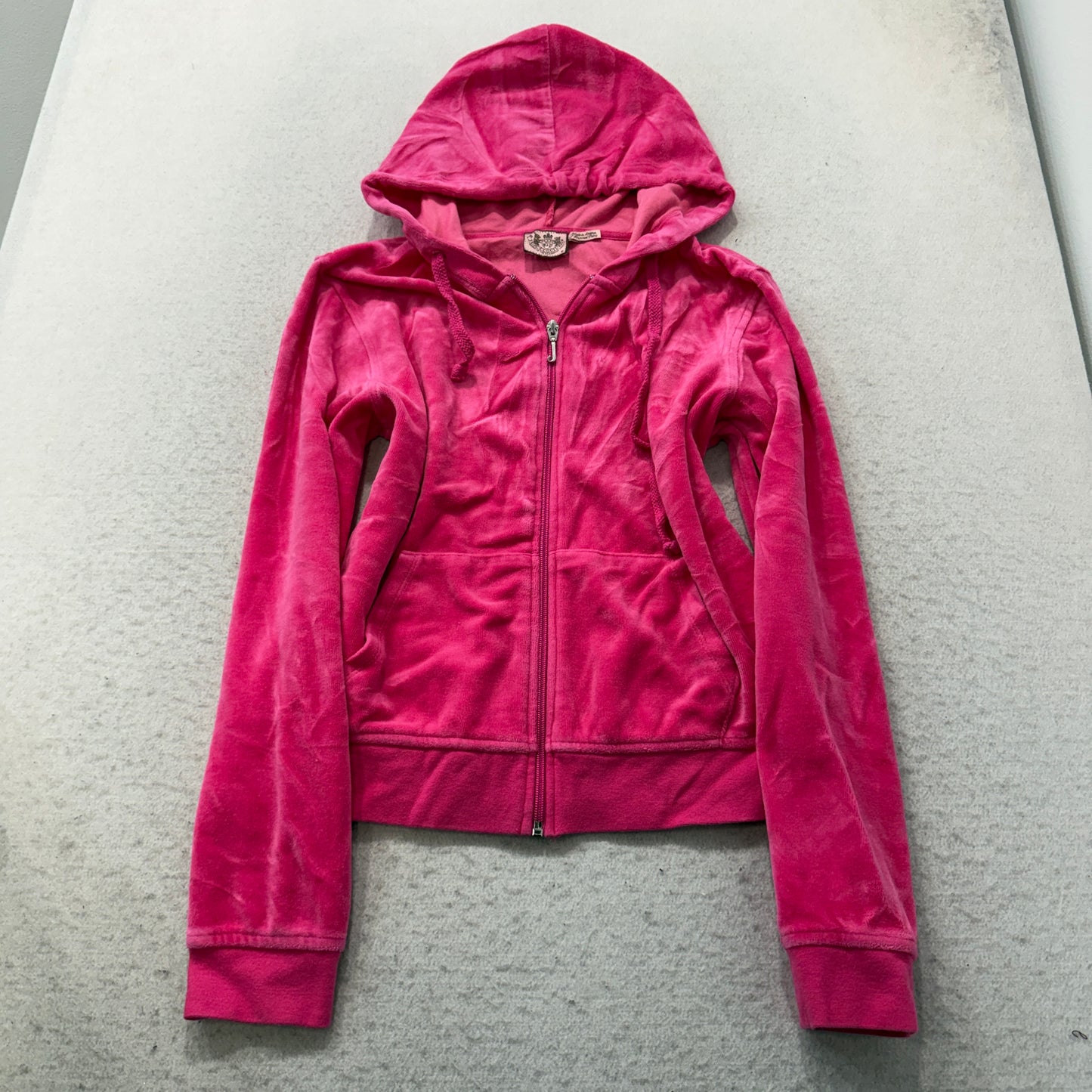 Juicy Couture Women's Pink Velour Zip-Up Hoodie Butterfly Graphic Pockets Size M