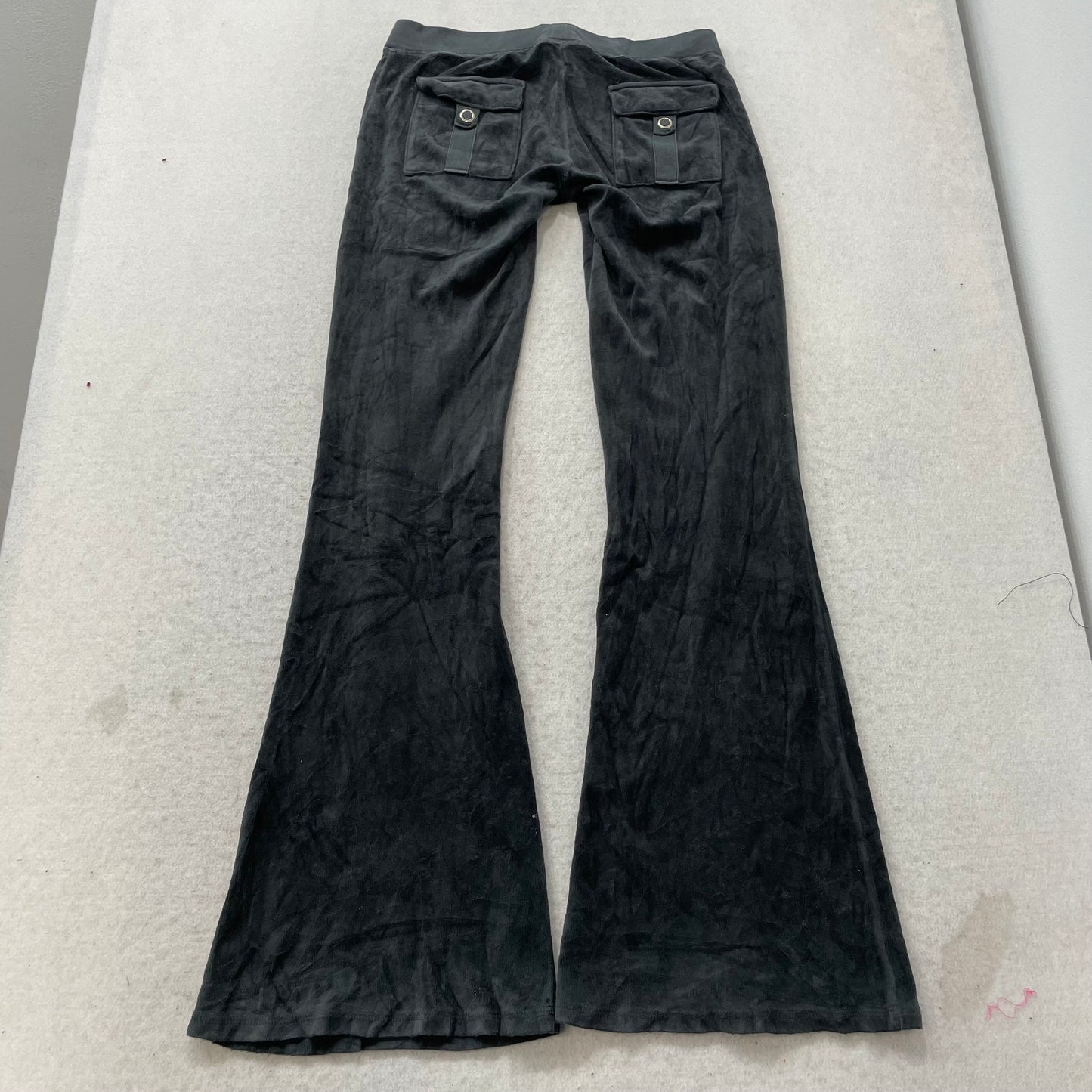 2003 Vintage Juicy Couture Women Charcoal Velour Flare Track Pant Pockets Size P