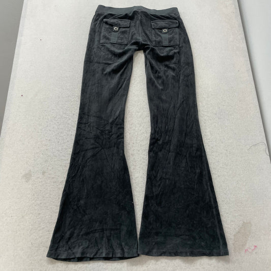 2003 Vintage Juicy Couture Women Charcoal Velour Flare Track Pant Pockets Size P