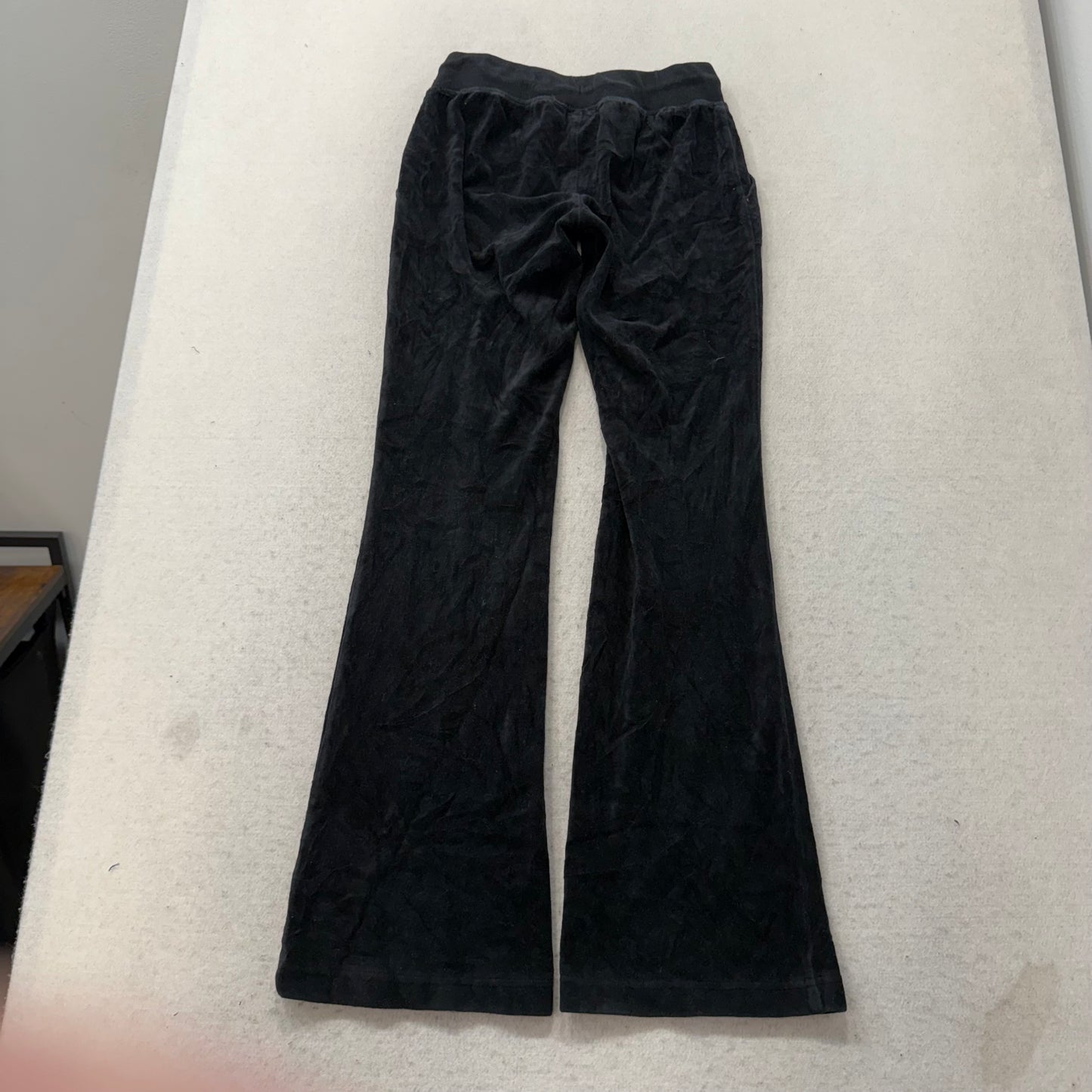 2003 Vintage Juicy Couture Women's Black Velour Flared Track Pant Pockets Size S