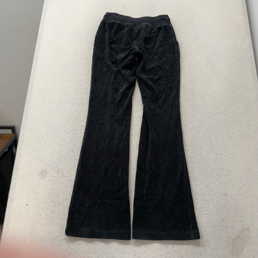 2003 Vintage Juicy Couture Women's Black Velour Flared Track Pant Pockets Size S