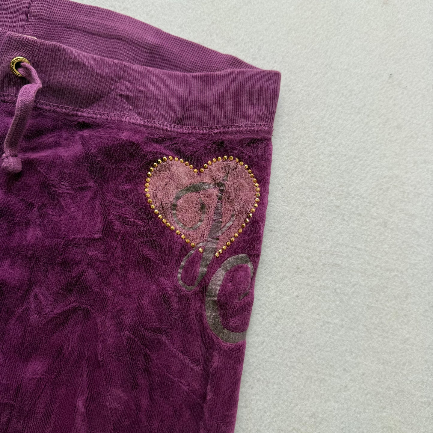Juicy Couture Women's Deep Purple Velour Flare Track Pant Rhinestone Logo Size 7