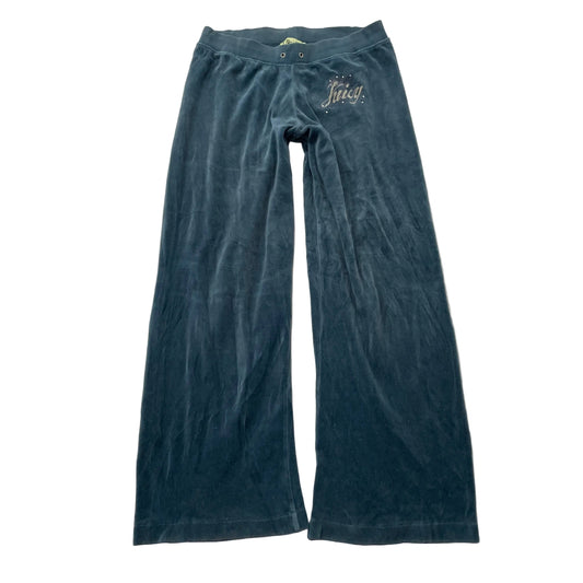 2003 Vintage Juicy Couture Women Slate Blue Velour Flared Track Pant Logo Size L