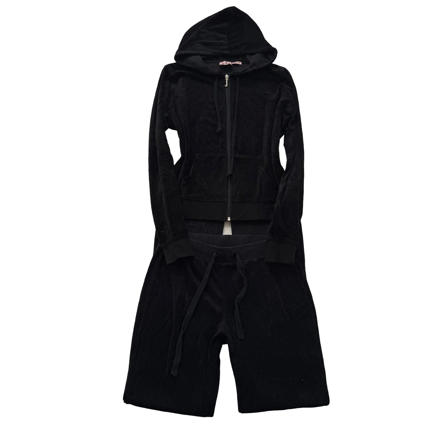 Juicy Couture Womens Black Velour Tracksuit Set Zip-Up Hoodie & Pants Y2k Size M