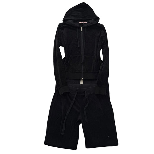 Juicy Couture Womens Black Velour Tracksuit Set Zip-Up Hoodie & Pants Y2k Size M