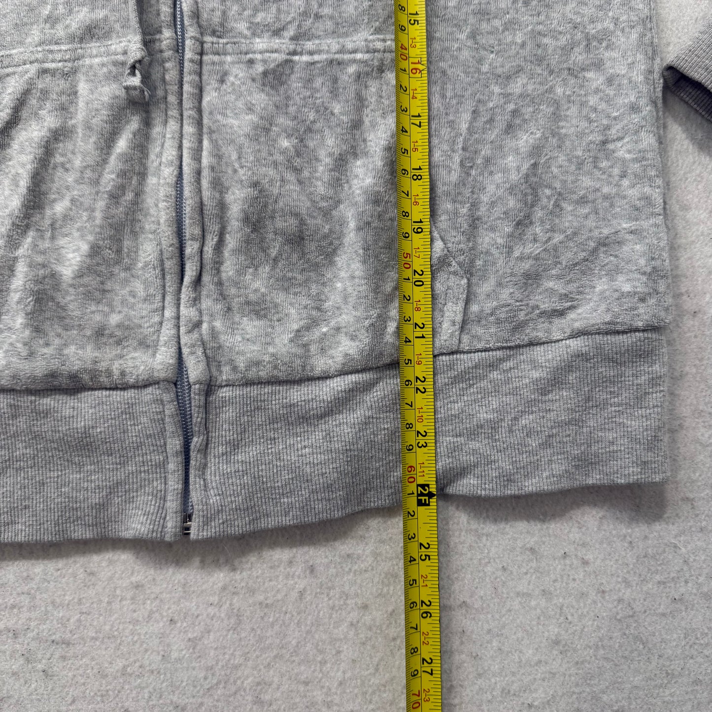 Vintage Juicy Couture Women's Heather Gray Velour Full Zip Hoodie Preppy Size L