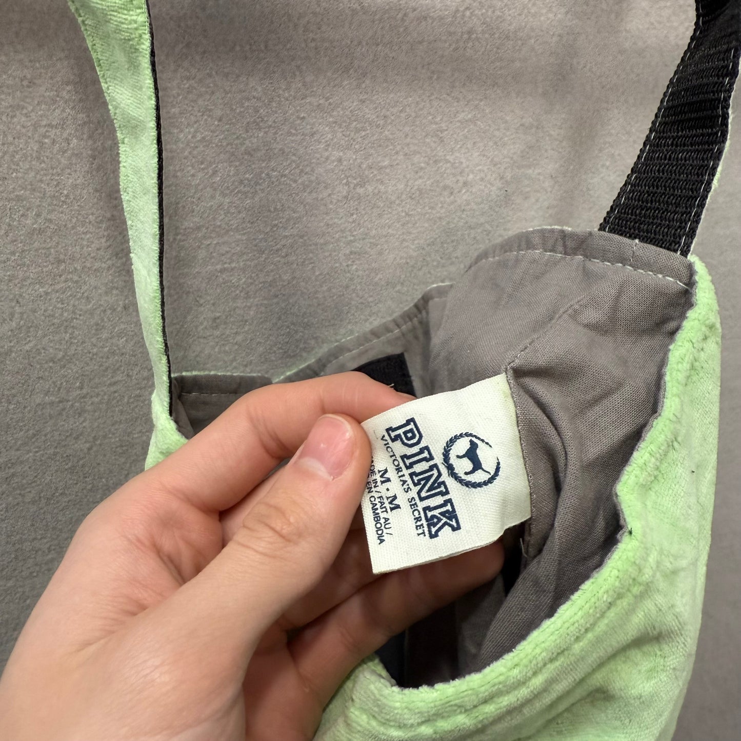 Victoria's Secret PINK Light Green Velour Casual Y2K Logo Crossbody Bag Size M