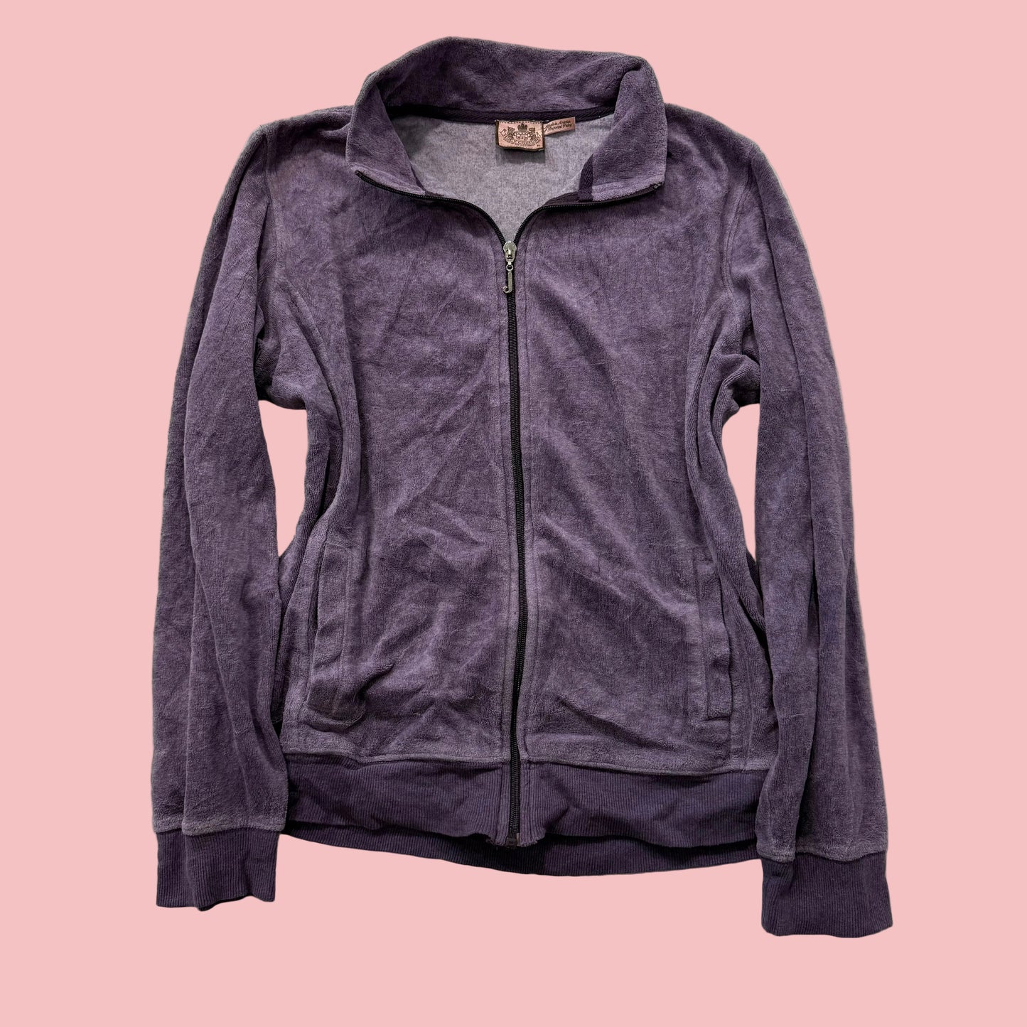 Juicy Couture Women Purple Velour Zip-Up Track Jacket Long Sleeve Pocket Size XL